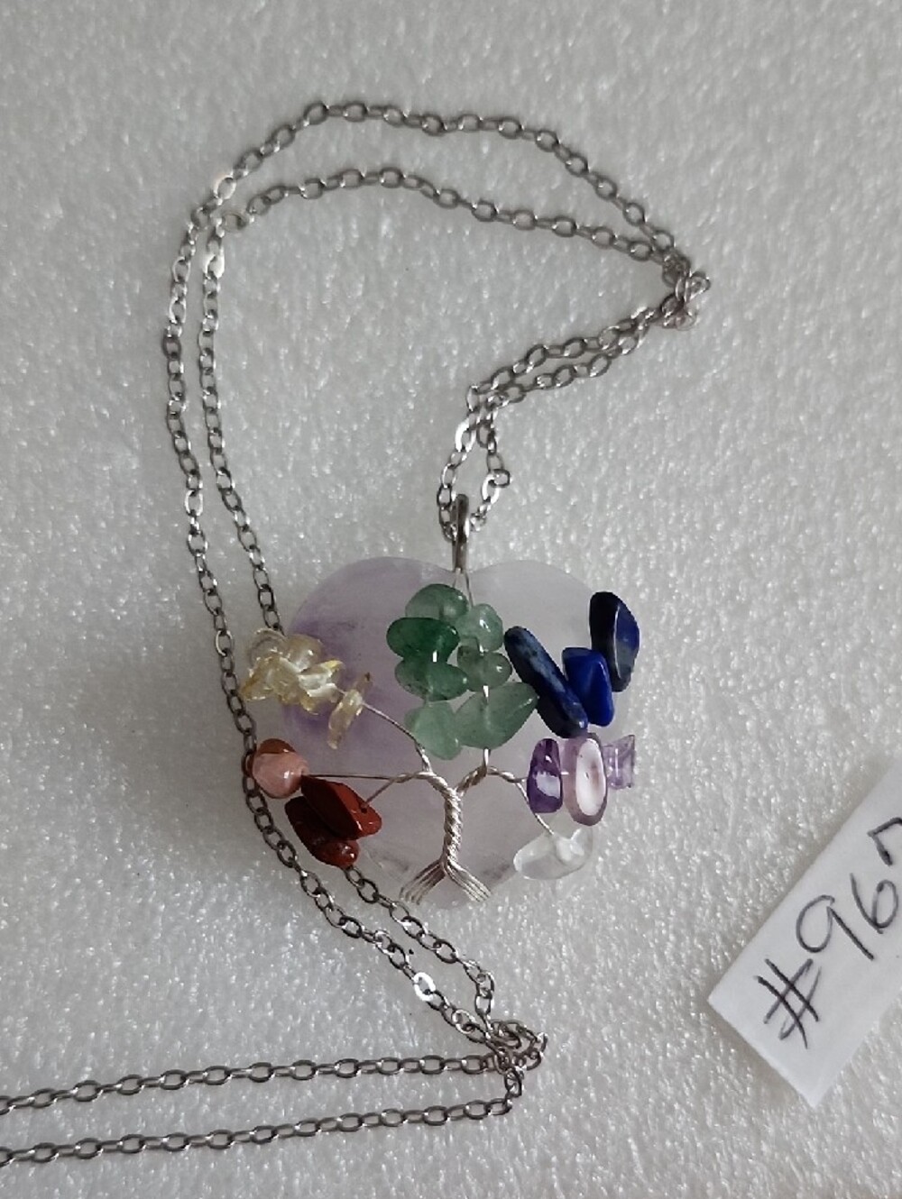 Hand Crafted Multi-Color Tree of Life Necklace with Silver Wire - Picture 7 of 8